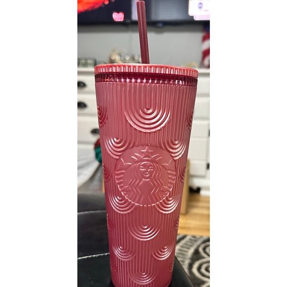 Starbucks 2023 Fall Pink Shimmer Shell Mermaid Scales Cold Cup Tumbler 24 oz - Picture 1 of 5